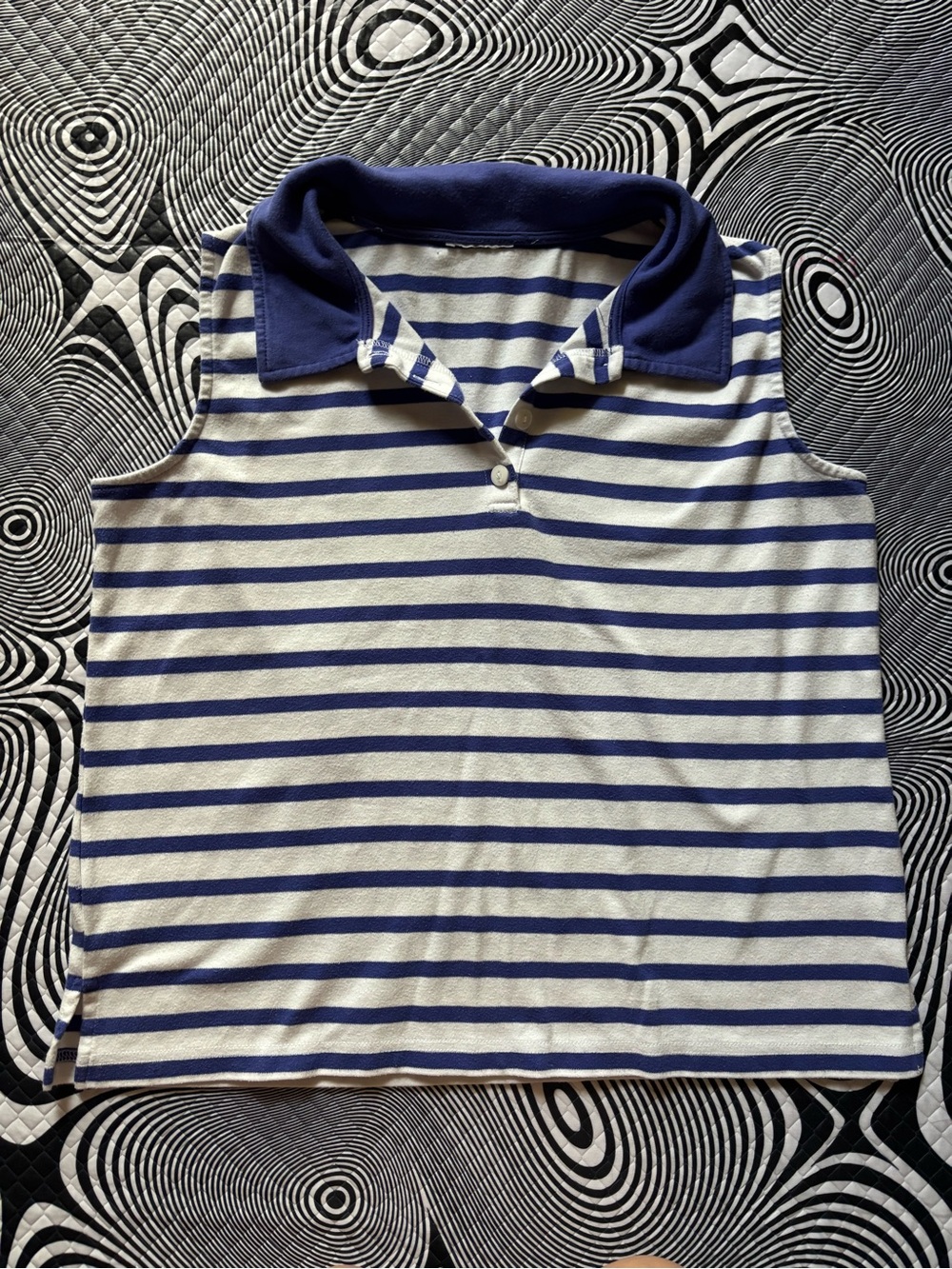 Navy & White Striped Sleeveless Polo Tank Top